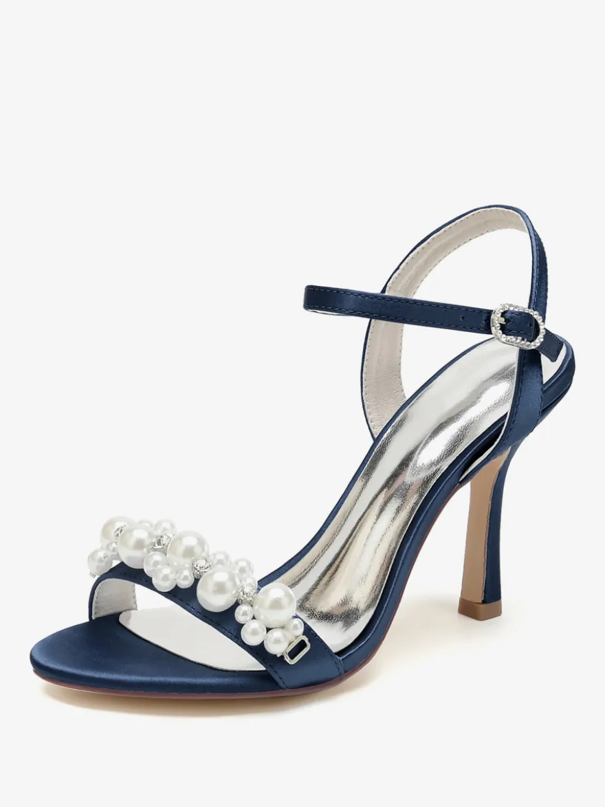 Chaussures de mariage en satin blanc strass sandales de mariage à bout ouvert