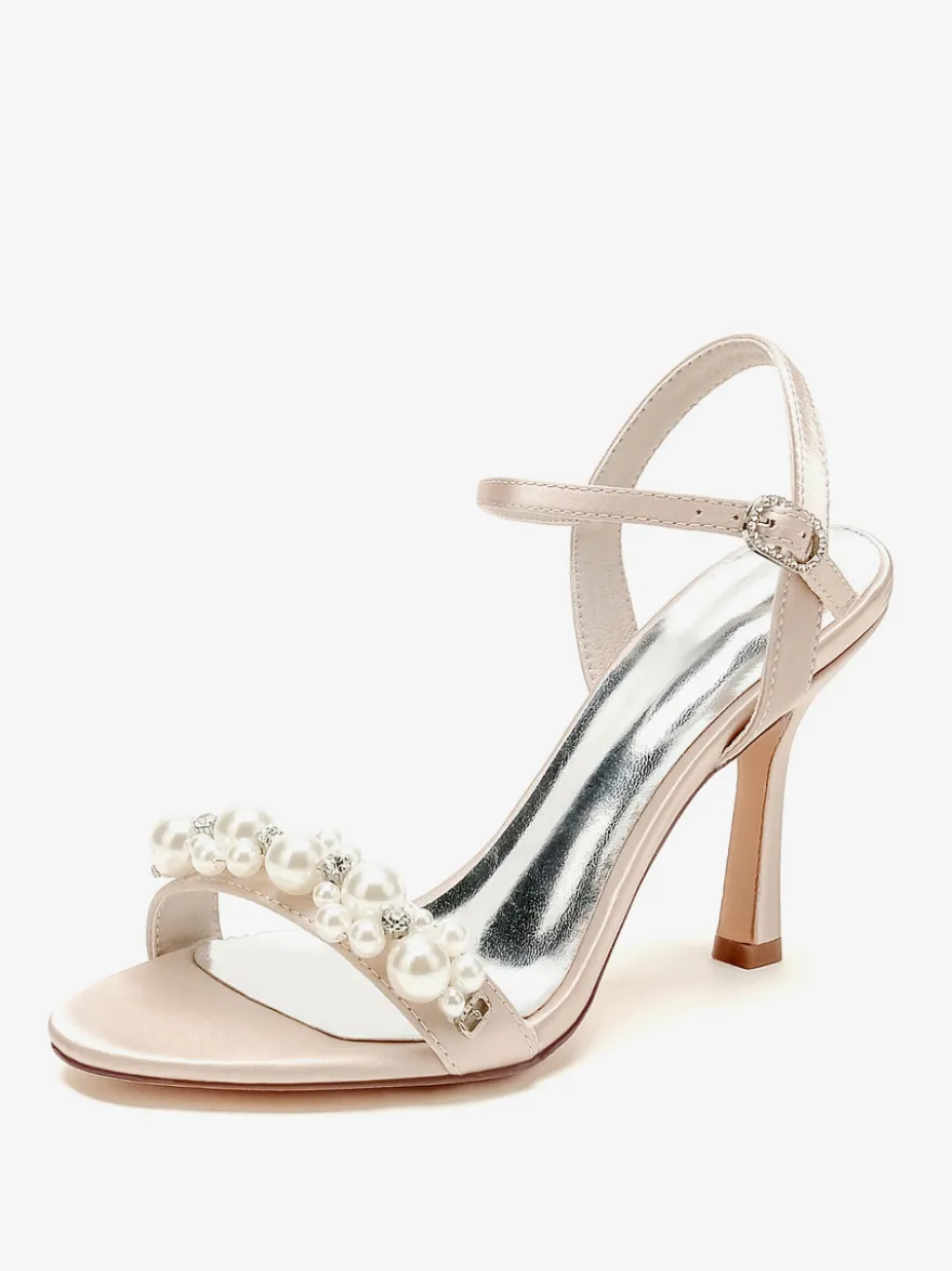 Chaussures de mariage en satin blanc strass sandales de mariage à bout ouvert