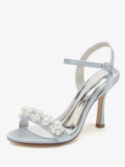 Chaussures de mariage en satin blanc strass sandales de mariage à bout ouvert