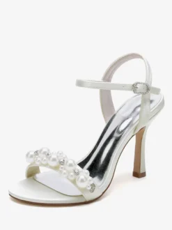 Chaussures de mariage en satin blanc strass sandales de mariage à bout ouvert