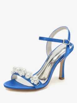 Chaussures de mariage en satin blanc strass sandales de mariage à bout ouvert