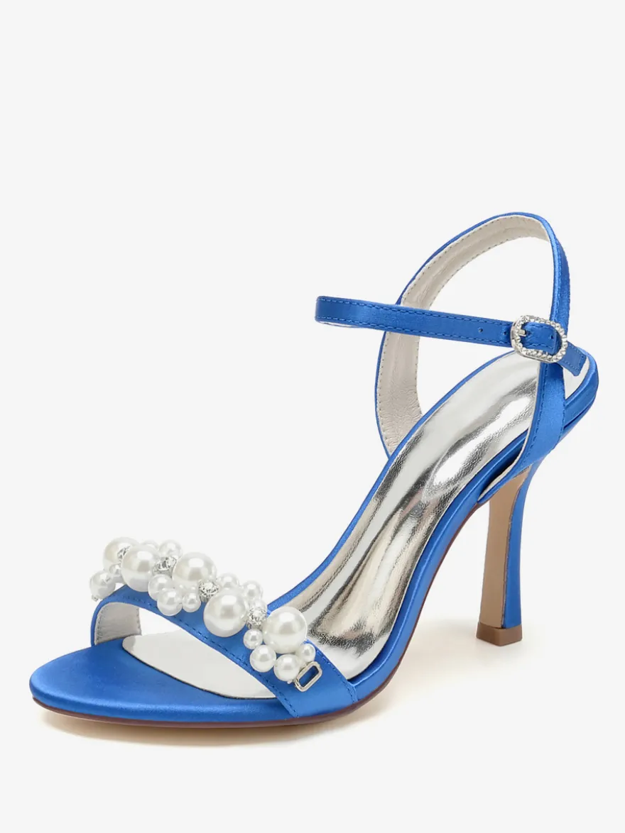Chaussures de mariage en satin blanc strass sandales de mariage à bout ouvert