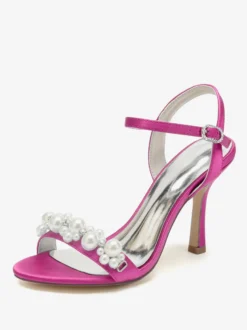 Chaussures de mariage en satin blanc strass sandales de mariage à bout ouvert
