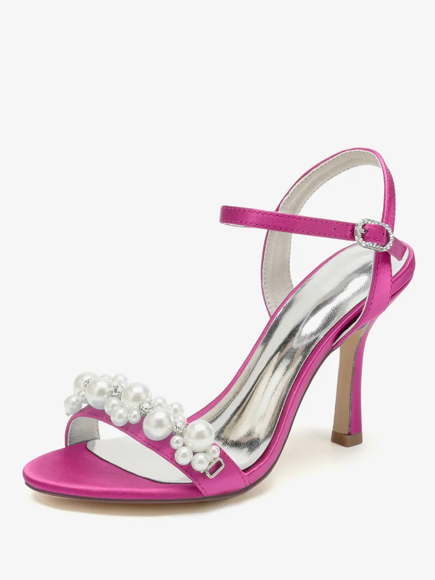Chaussures de mariage en satin blanc strass sandales de mariage à bout ouvert