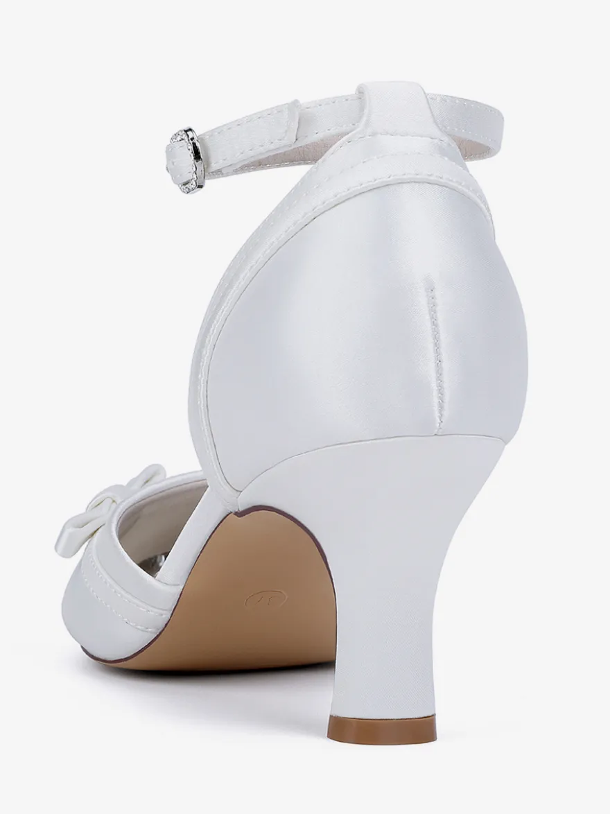 Chaussures de mariage en satin à talon chaton et bout rond avec nœud