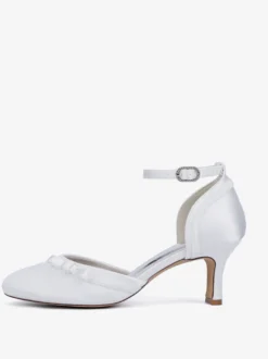 Chaussures de mariage en satin à talon chaton et bout rond avec nœud