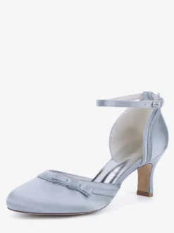 Chaussures de mariage en satin à talon chaton et bout rond avec nœud