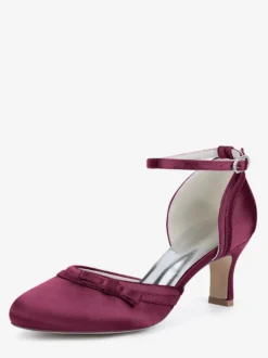 Chaussures de mariage en satin à talon chaton et bout rond avec nœud