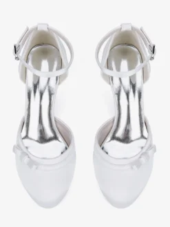 Chaussures de mariage en satin à talon chaton et bout rond avec nœud