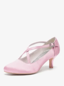 Chaussures de mariage en satin à bout rond et à talons croisés