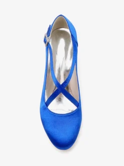 Chaussures de mariage en satin à bout rond et à talons croisés