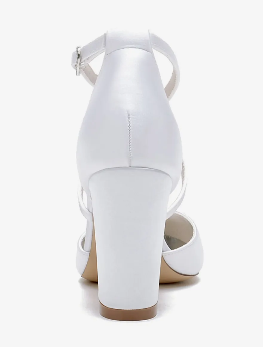 Chaussures de mariage en satin blanc sandales de mariage à bout ouvert