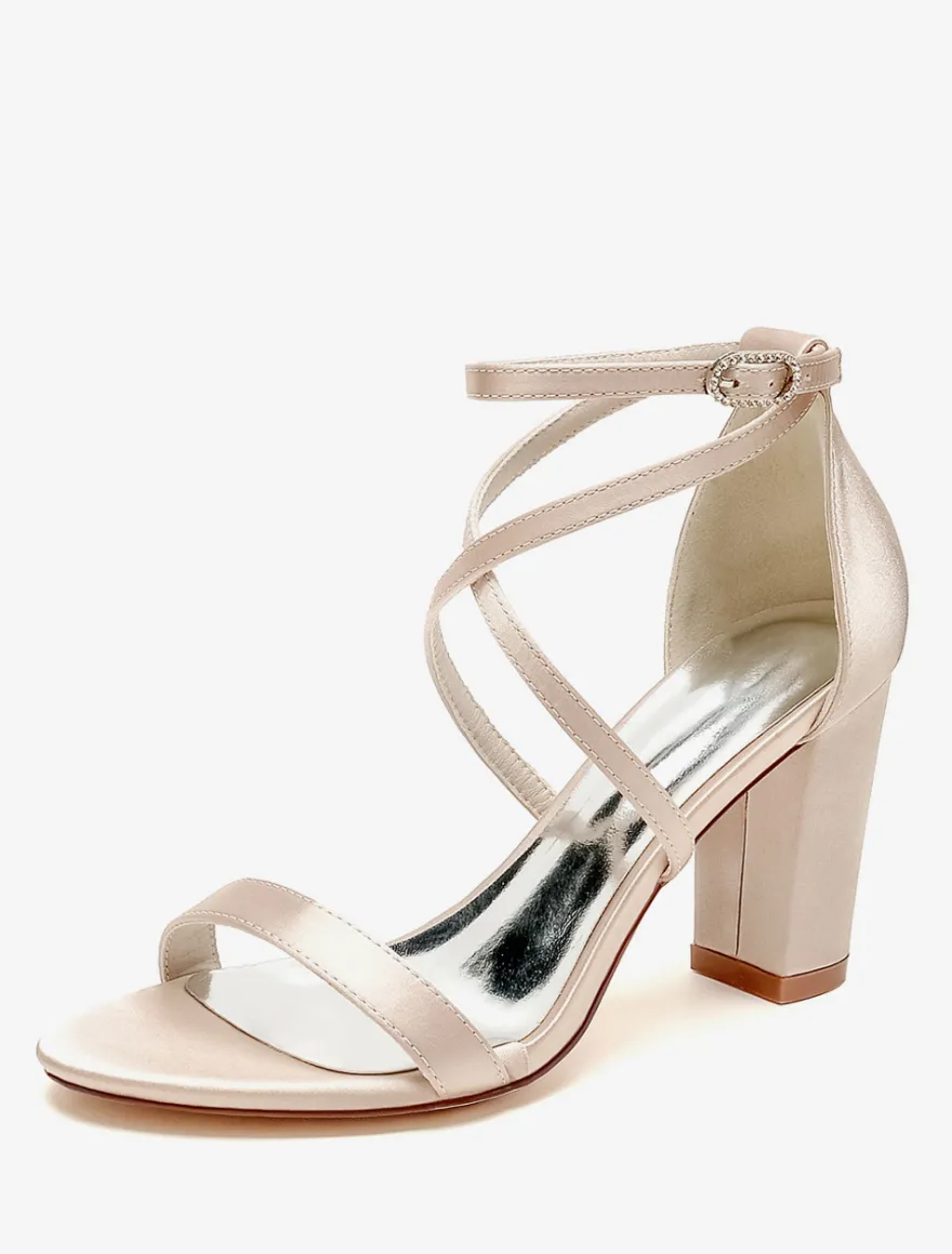 Chaussures de mariage en satin blanc sandales de mariage à bout ouvert