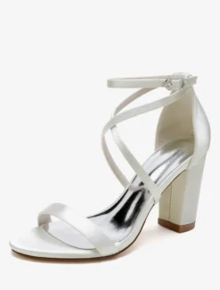 Chaussures de mariage en satin blanc sandales de mariage à bout ouvert