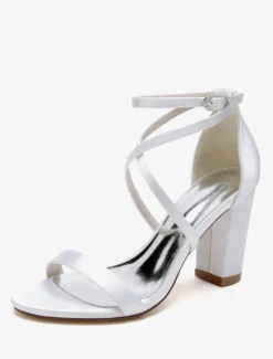 Chaussures de mariage en satin blanc sandales de mariage à bout ouvert