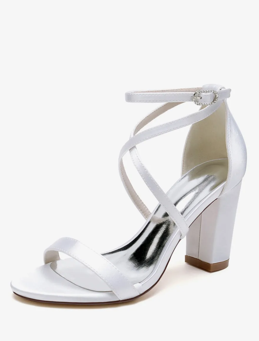 Chaussures de mariage en satin blanc sandales de mariage à bout ouvert