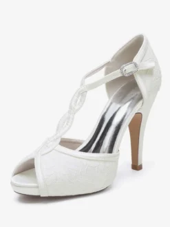 Chaussures de mariage Escarpins de mariée Dentelle Peep Toe Brodé