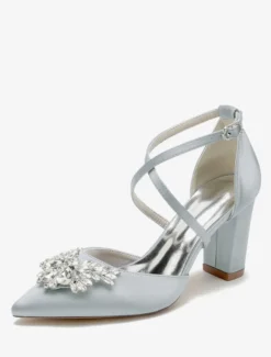 Chaussures de mariage Escarpins de mariée Satin Bout pointu Strass