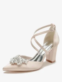 Chaussures de mariage Escarpins de mariée Satin Bout pointu Strass