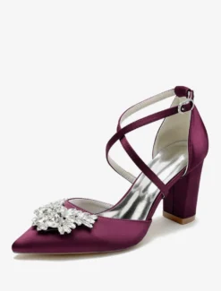 Chaussures de mariage Escarpins de mariée Satin Bout pointu Strass