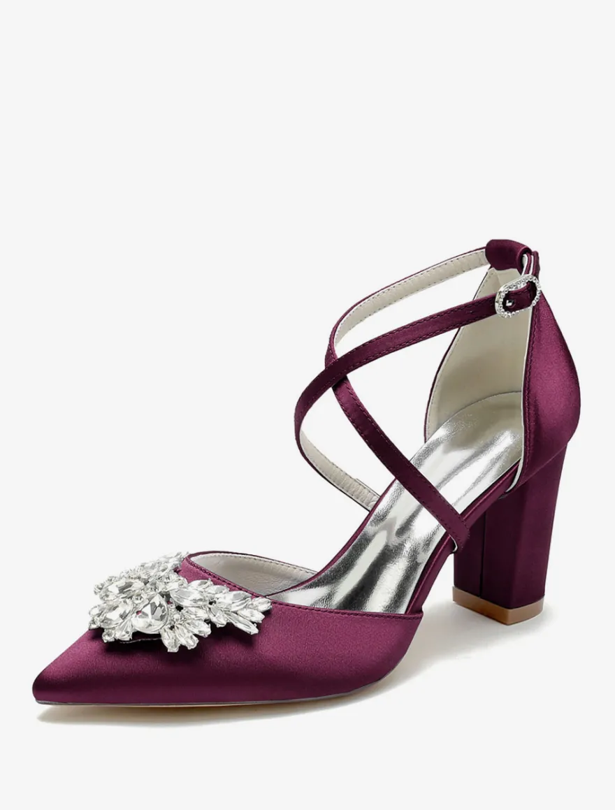 Chaussures de mariage Escarpins de mariée Satin Bout pointu Strass