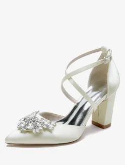 Chaussures de mariage Escarpins de mariée Satin Bout pointu Strass