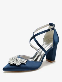 Chaussures de mariage Escarpins de mariée Satin Bout pointu Strass