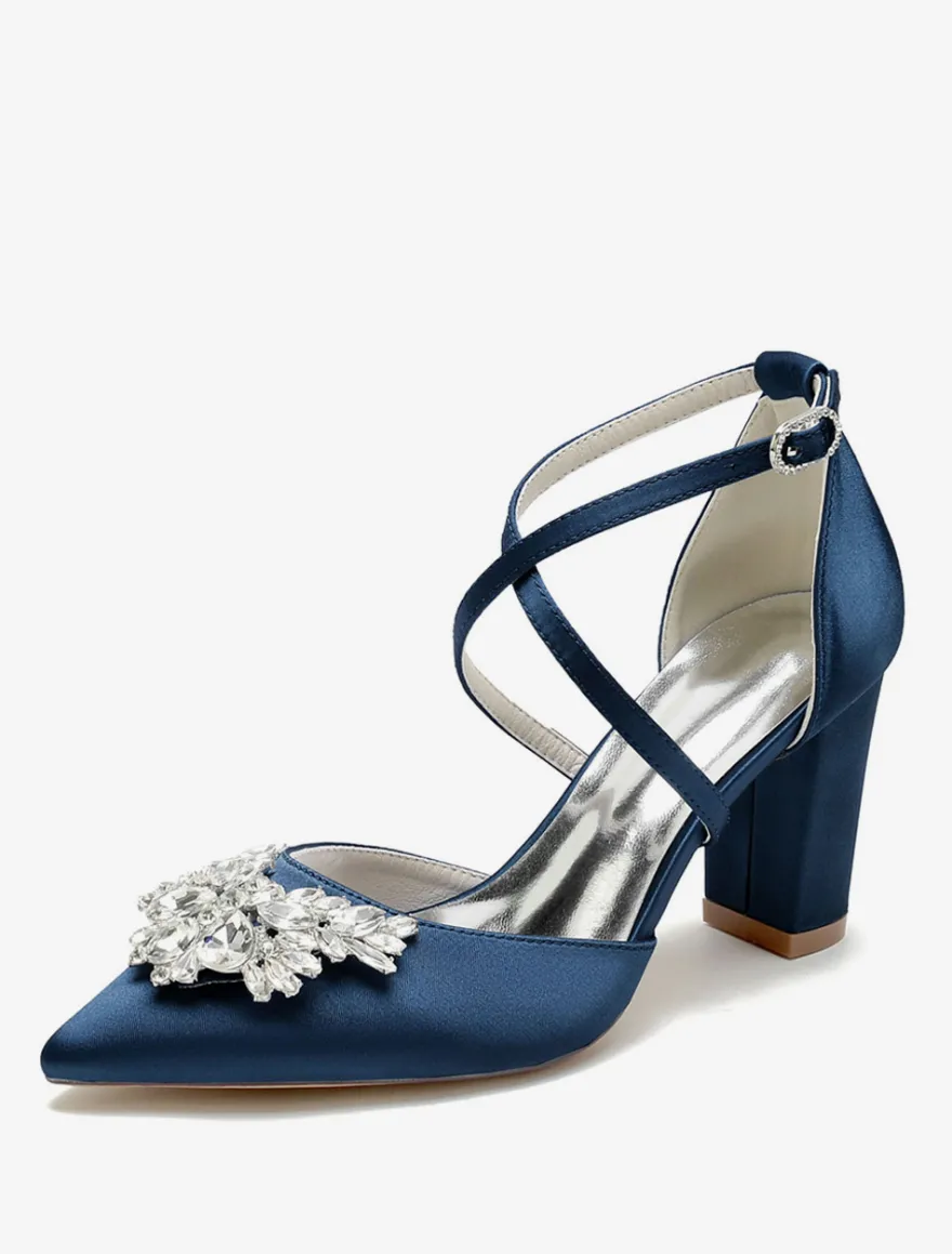 Chaussures de mariage Escarpins de mariée Satin Bout pointu Strass