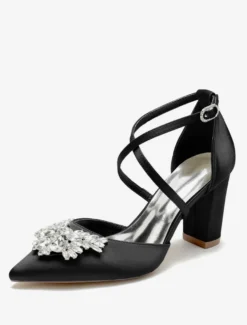Chaussures de mariage Escarpins de mariée Satin Bout pointu Strass