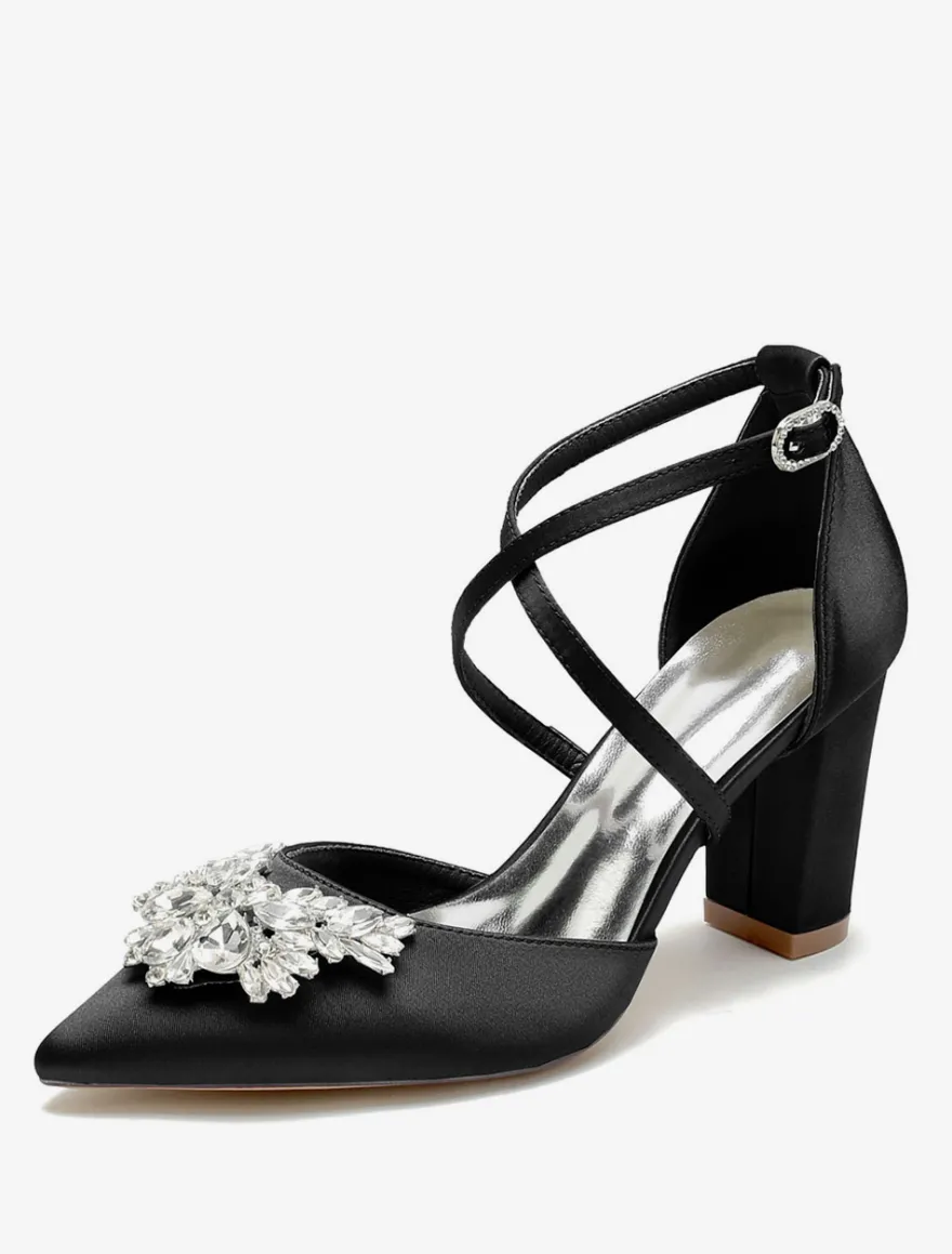 Chaussures de mariage Escarpins de mariée Satin Bout pointu Strass