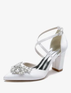 Chaussures de mariage Escarpins de mariée Satin Bout pointu Strass