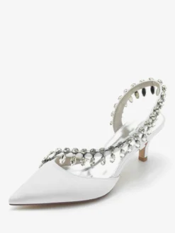 Chaussures De Mariage Escarpins De Mariée Soie Et Satin Bout Pointu Strass