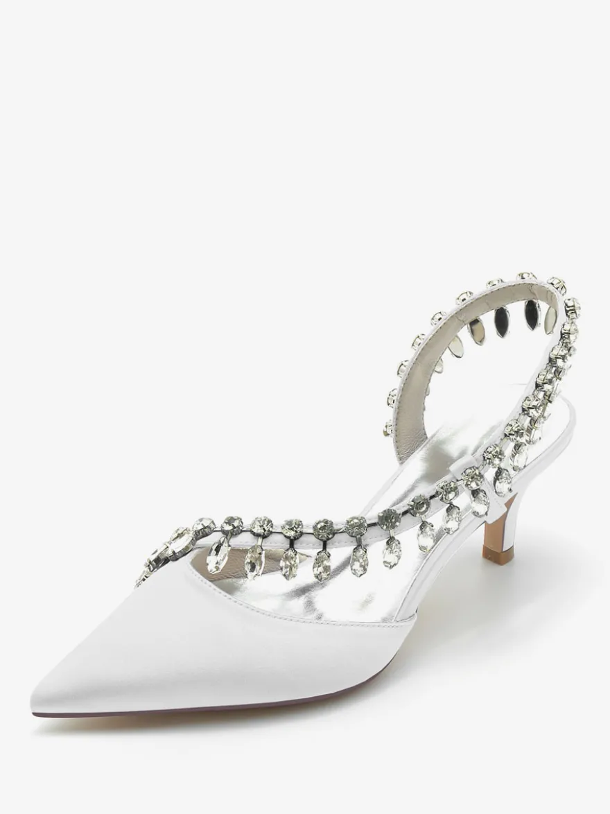 Chaussures De Mariage Escarpins De Mariée Soie Et Satin Bout Pointu Strass