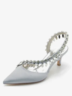Chaussures De Mariage Escarpins De Mariée Soie Et Satin Bout Pointu Strass