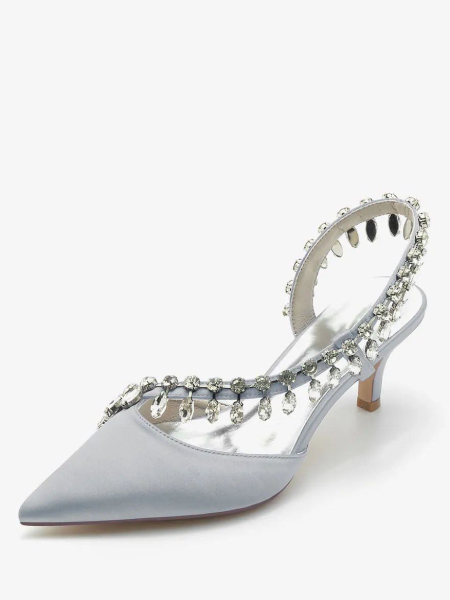 Chaussures De Mariage Escarpins De Mariée Soie Et Satin Bout Pointu Strass