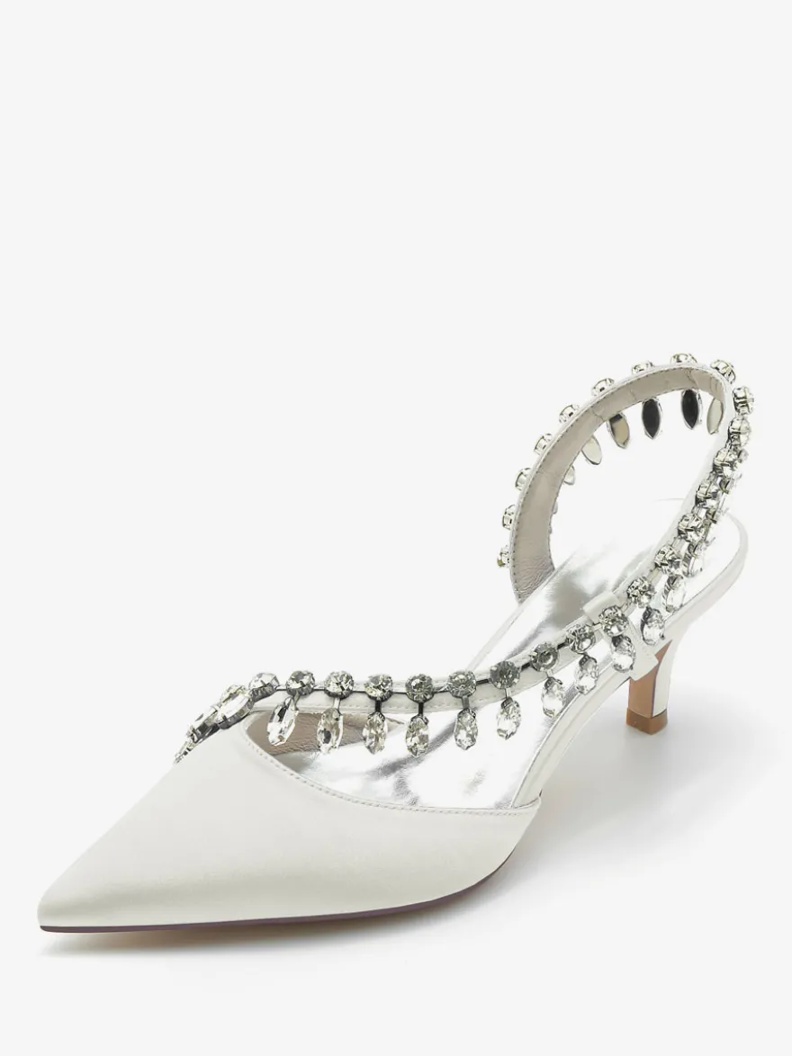 Chaussures De Mariage Escarpins De Mariée Soie Et Satin Bout Pointu Strass
