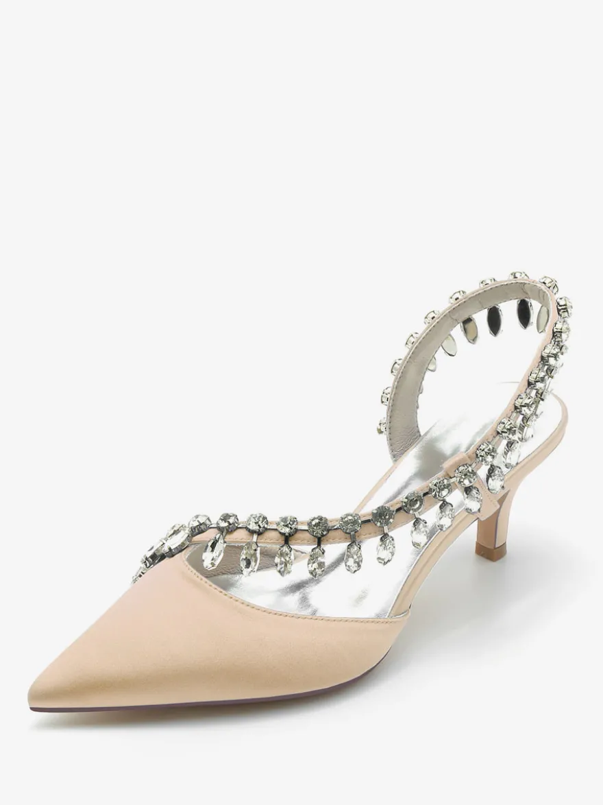 Chaussures De Mariage Escarpins De Mariée Soie Et Satin Bout Pointu Strass