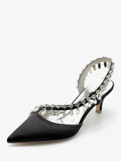 Chaussures De Mariage Escarpins De Mariée Soie Et Satin Bout Pointu Strass