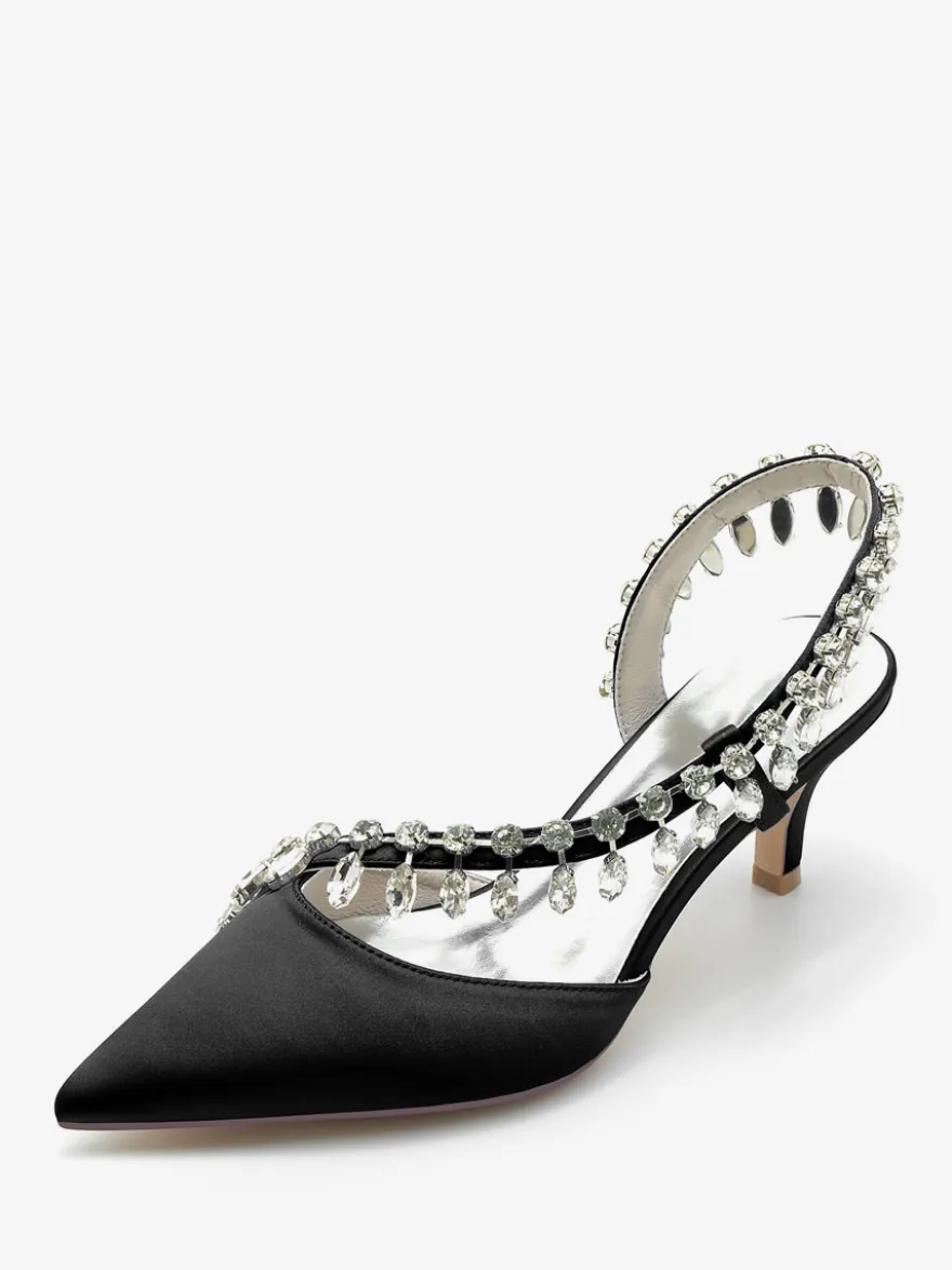 Chaussures De Mariage Escarpins De Mariée Soie Et Satin Bout Pointu Strass