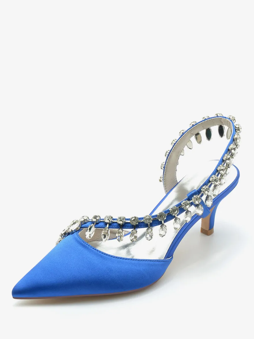 Chaussures De Mariage Escarpins De Mariée Soie Et Satin Bout Pointu Strass