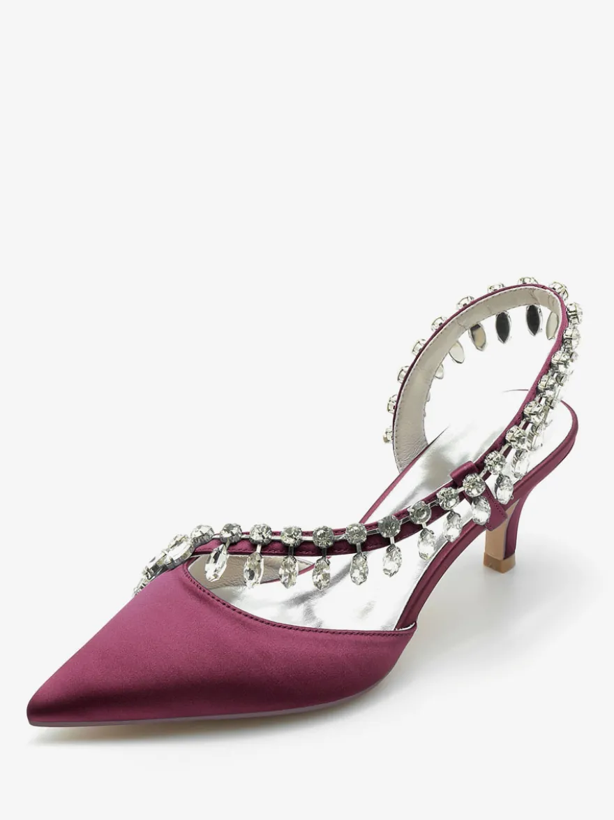 Chaussures De Mariage Escarpins De Mariée Soie Et Satin Bout Pointu Strass