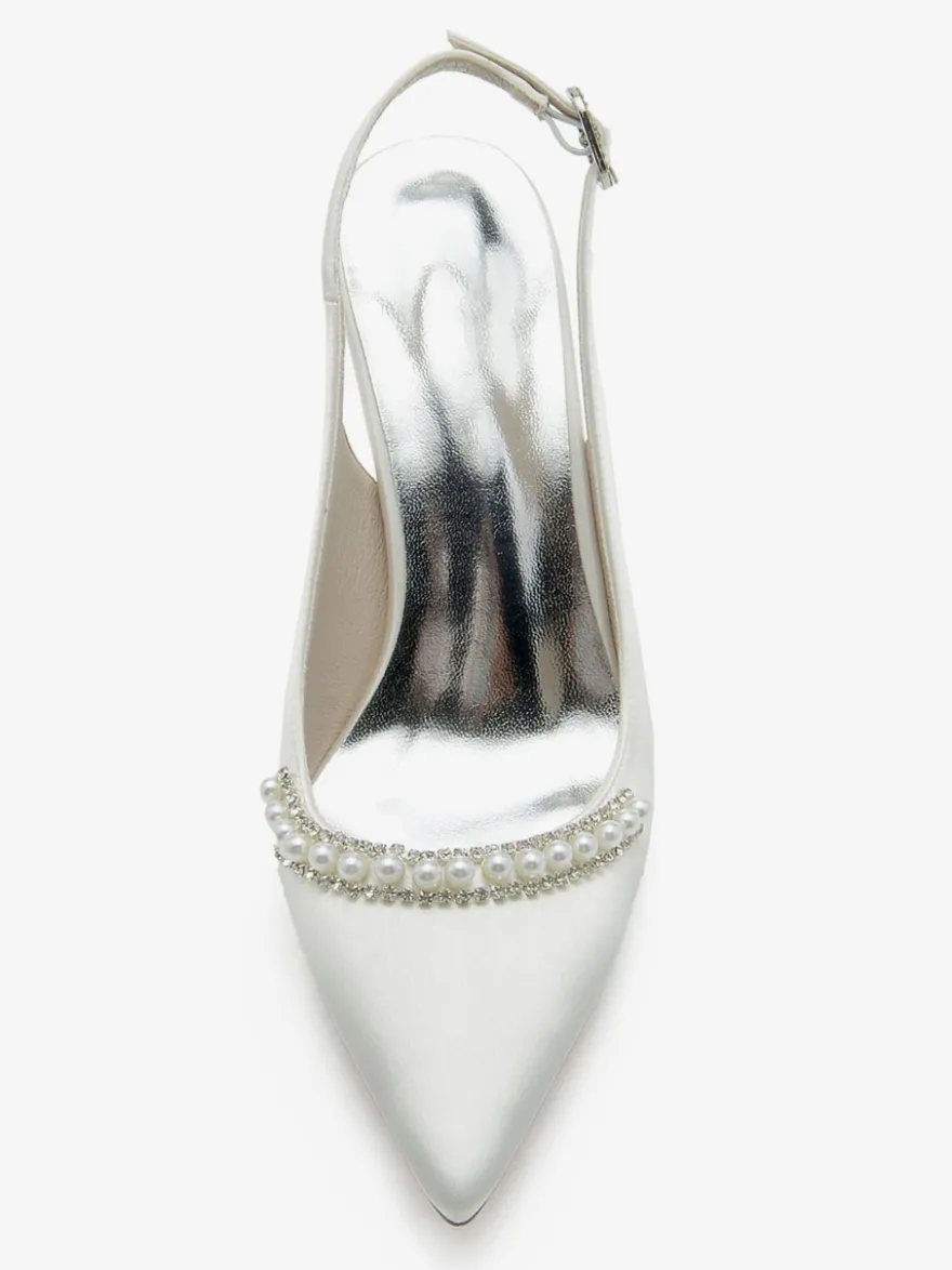 Chaussures de mariage Escarpins de mariée Soie et satin Bout pointu Perles