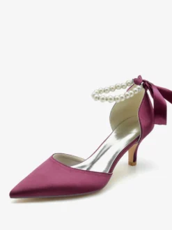 Chaussures de mariage Escarpins de mariée Soie et satin Bout pointu Perles