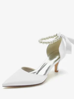 Chaussures de mariage Escarpins de mariée Soie et satin Bout pointu Perles