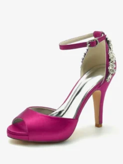 Chaussures de mariage Escarpins de mariée Satin Peep Toe Strass