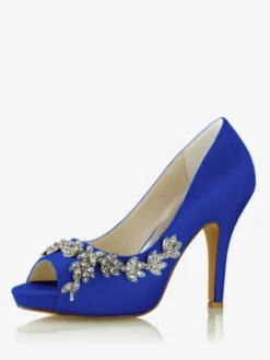Chaussures de mariage Escarpins de mariée Satin Peep Toe Strass