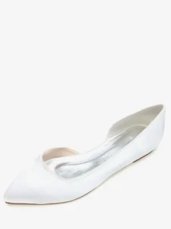 Chaussures de Mariage 2026 Ivoire Satin Bout ouvert Escarpins Plat Chaussures de Mère