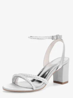 Chaussures de mariage ivoire à talons épais et perles