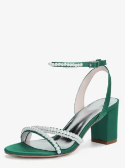 Chaussures de mariage ivoire à talons épais et perles