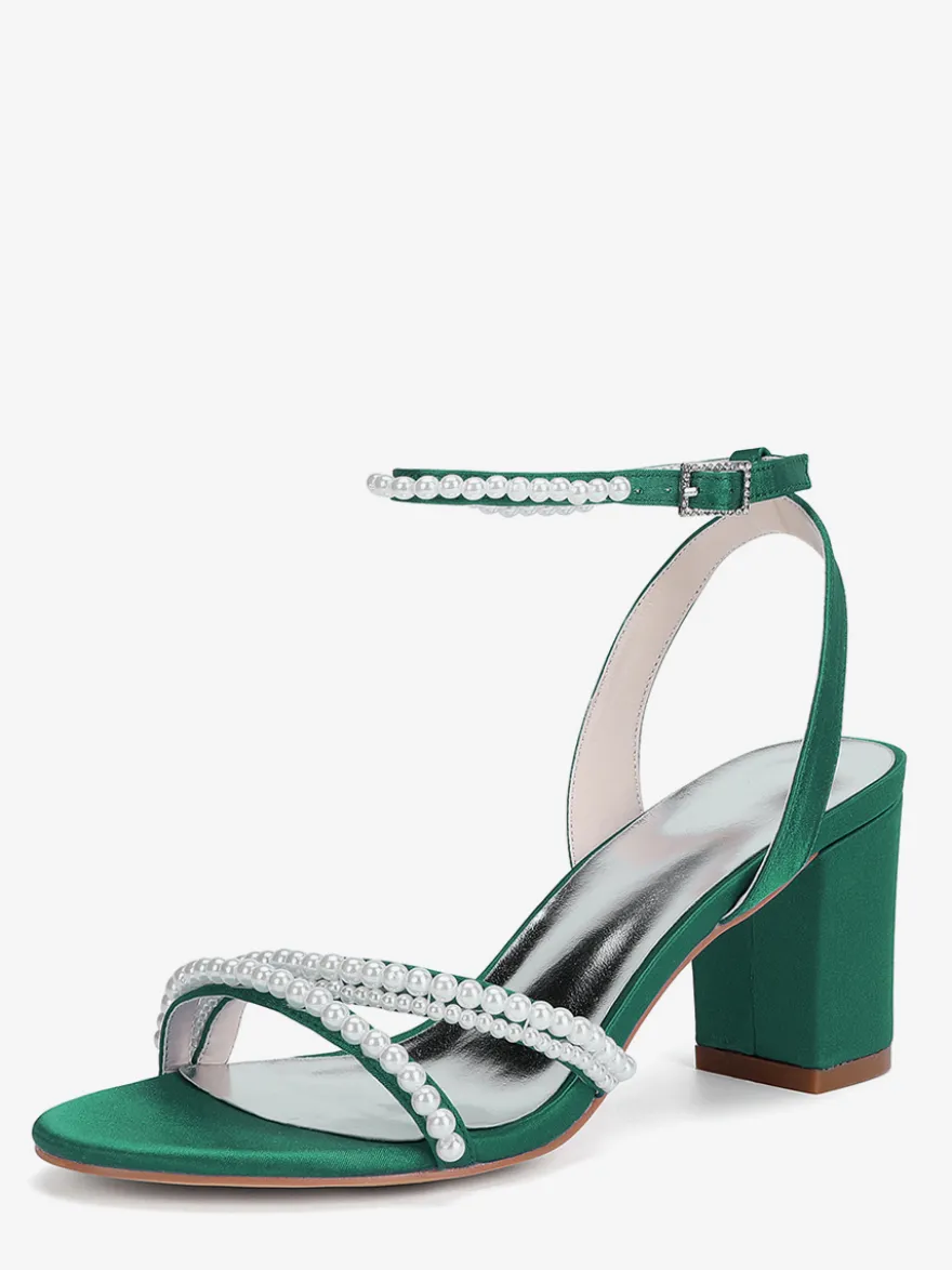 Chaussures de mariage ivoire à talons épais et perles